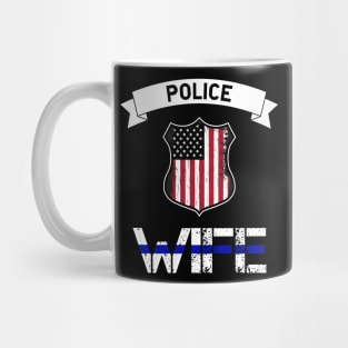 Police Wife - American Flag - Thin Blue Line Mug